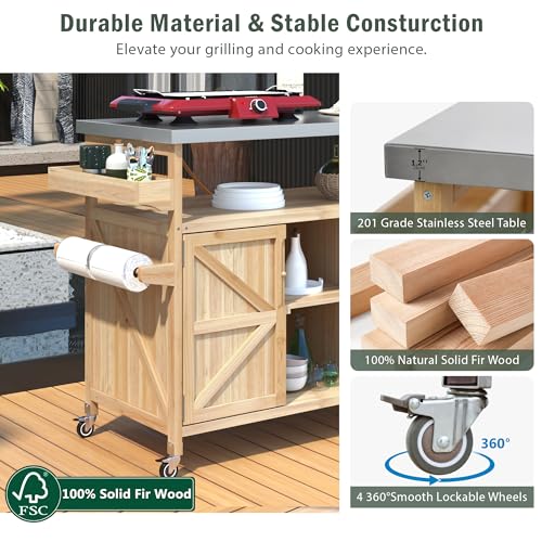 White Farmhouse Kitchen Island with Power Outlet, Drop Leaf, Spice Rack, Drawer, Rolling Cart on Wheels O444