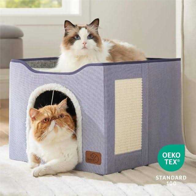 Large Cat Cave with Fluffy Ball Hanging and Scratch Pad L865072