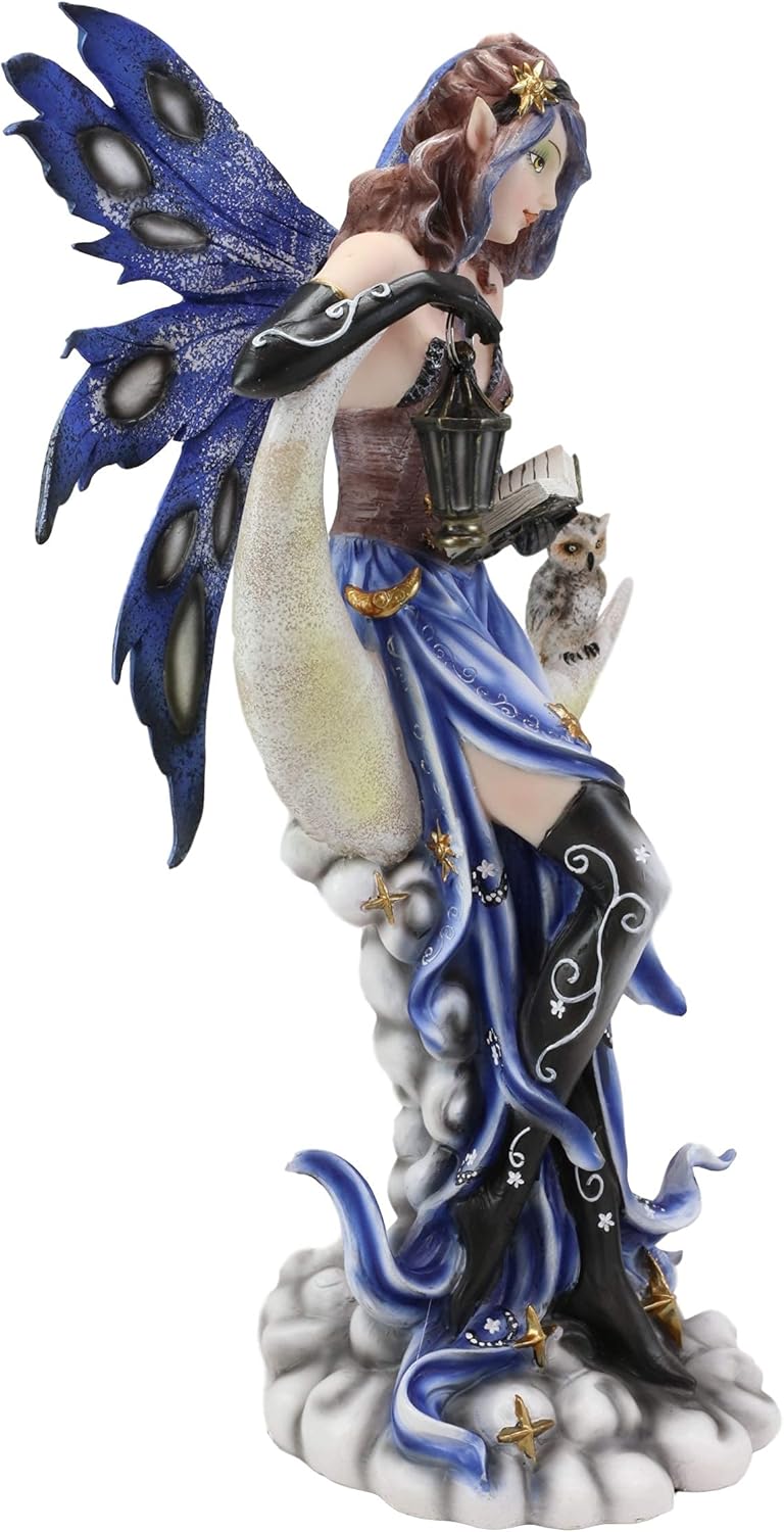 14" Tall Fairy Statue with Lantern and Owl D320