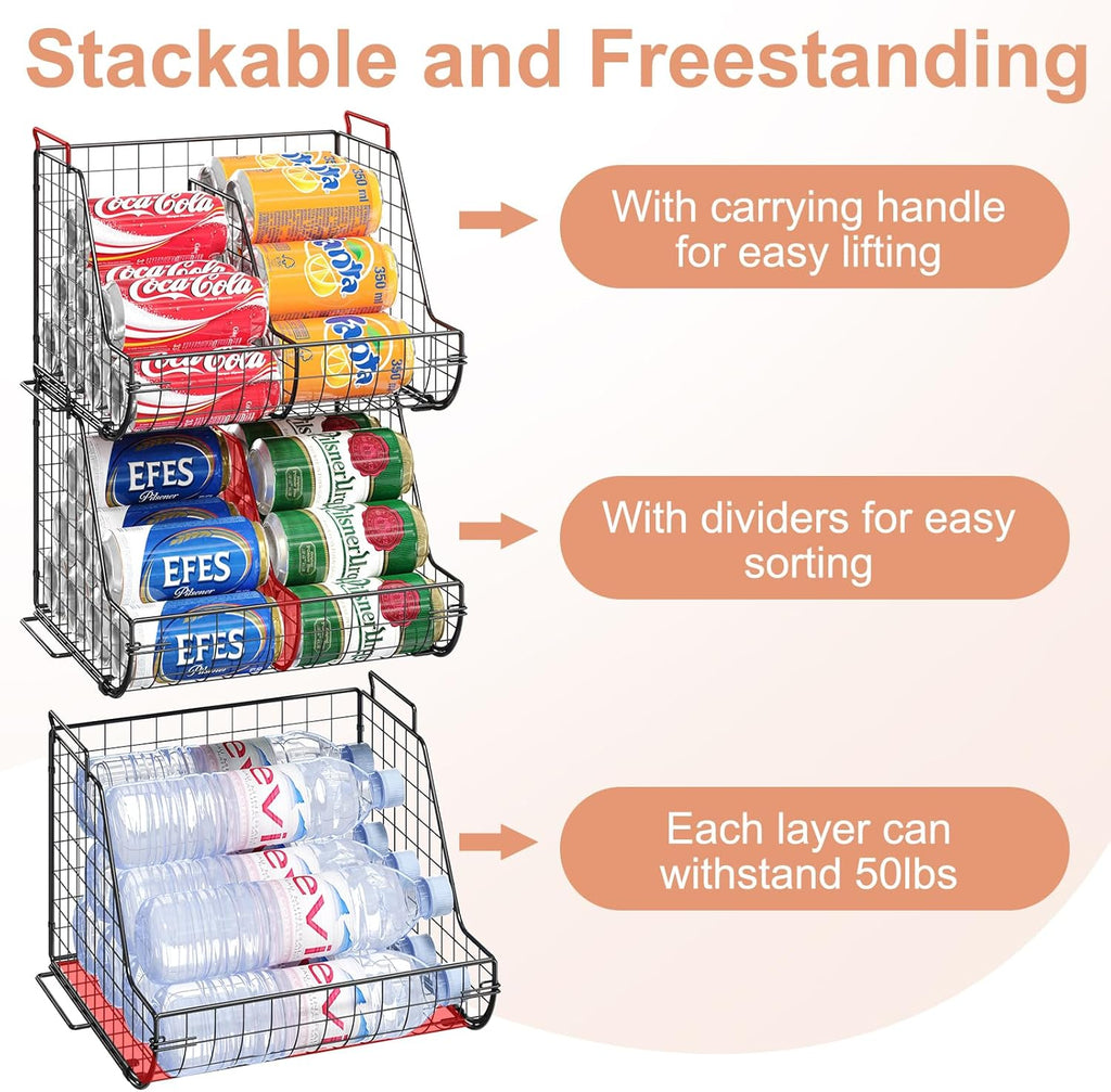 3 Tier Can Dispenser with 3 Divider, Wire Bins H4092