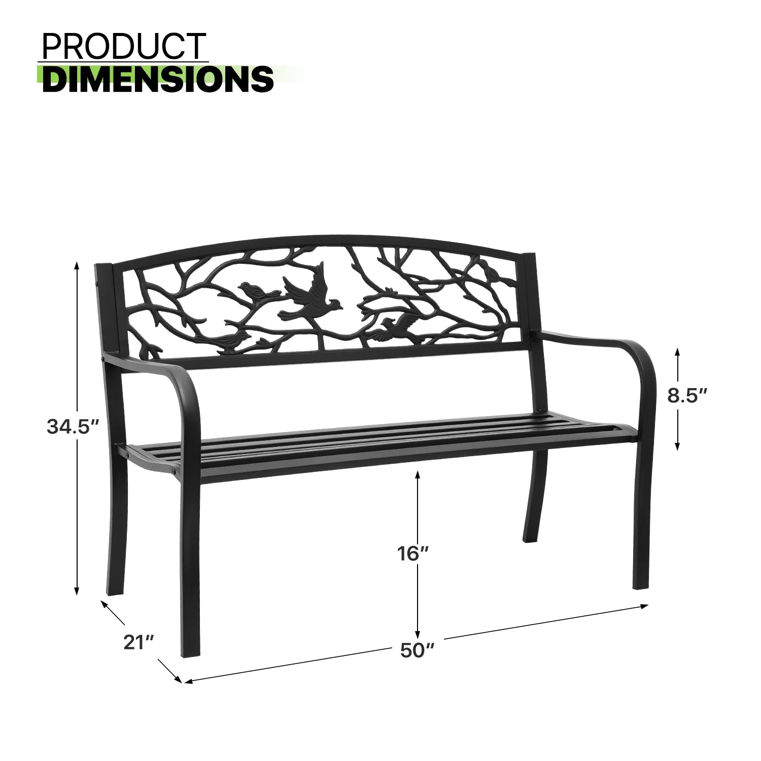 Black Cast Iron Patio Bench Q616