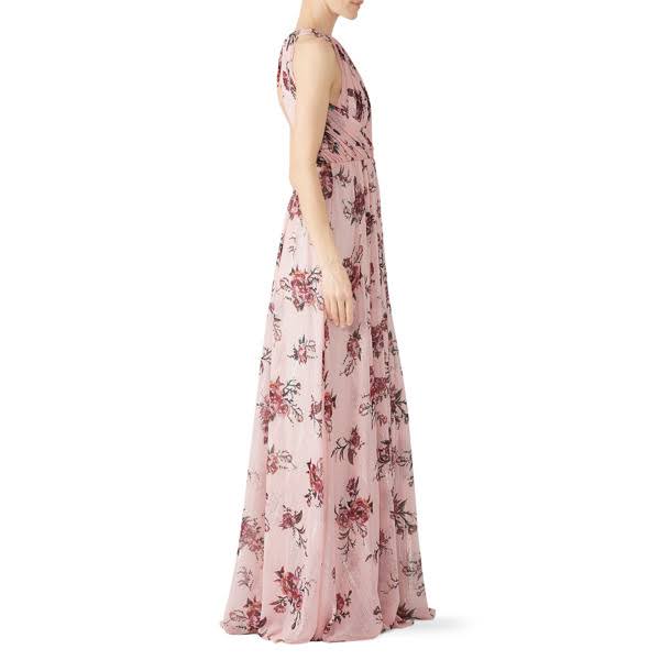 Blush Printed Floral Gown E698