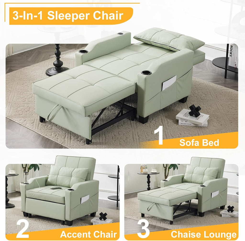 PU Leather Mint Green Sleeper Chair Sofa Bed Y282790