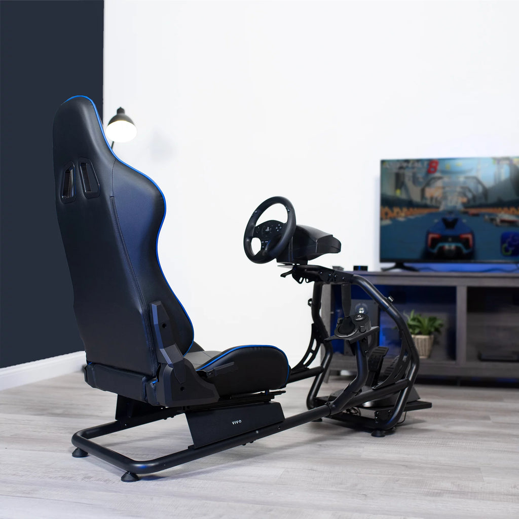 Black Racing Simulator Cockpit with Wheel Stand and Reclining Seat B795