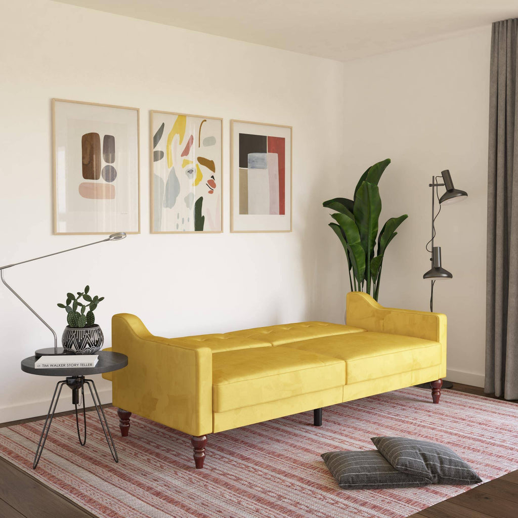 Mustard Coil Futon Convertible Sofa Bed W1095