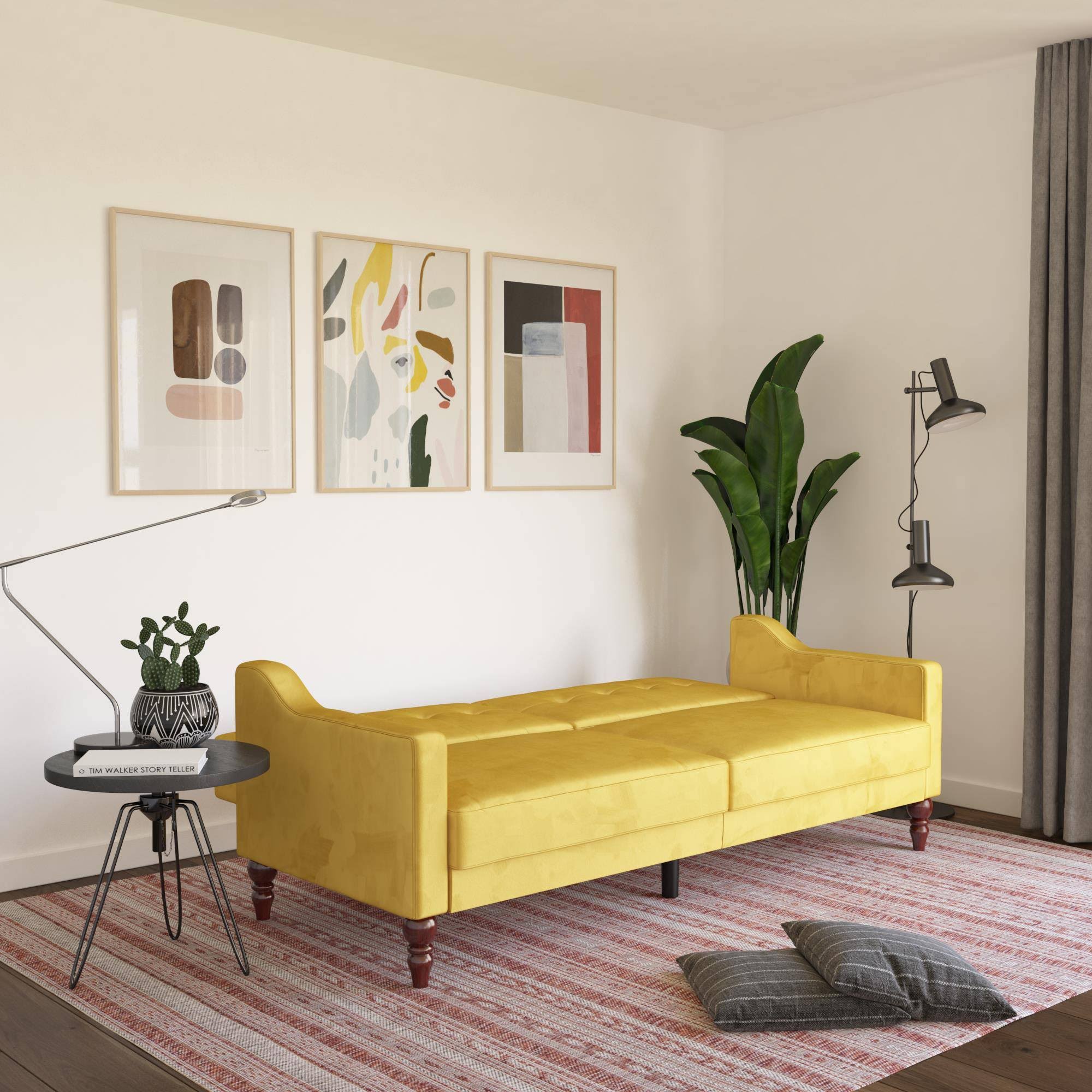 Mustard Coil Futon Convertible Sofa Bed W1095
