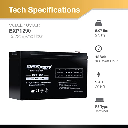 12v 9ah Sealed Lead Acid Battery with F2 Terminals 2 Pack P465