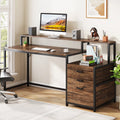 63" Ergonomic Computer Desk with Monitor Stand and Drawers, Rustic Brown Y6314