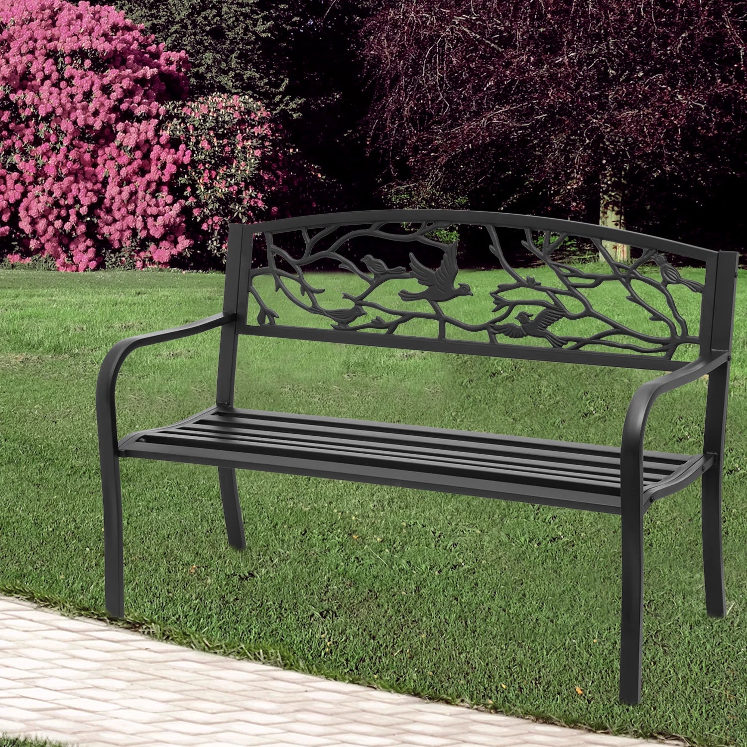 Black Cast Iron Patio Bench Q616