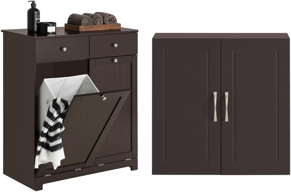 Laundry Hamper Cabinet with 2 Drawers and Wall Cabinet I733401