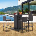 5-Piece Outdoor Wicker Bar Set with 4 Stools (Grey) Y697
