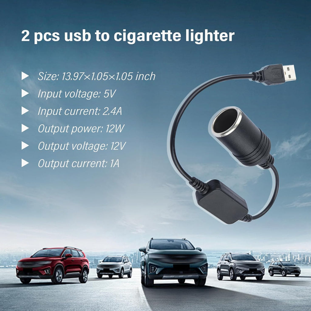2PCS USB to Cigarette Lighter Adapter 12V F865