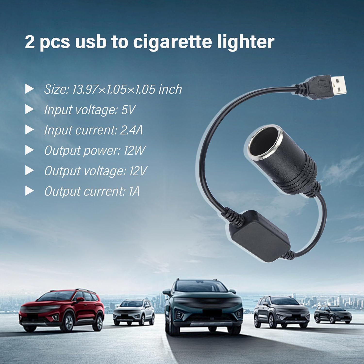 2PCS USB to Cigarette Lighter Adapter 12V F865