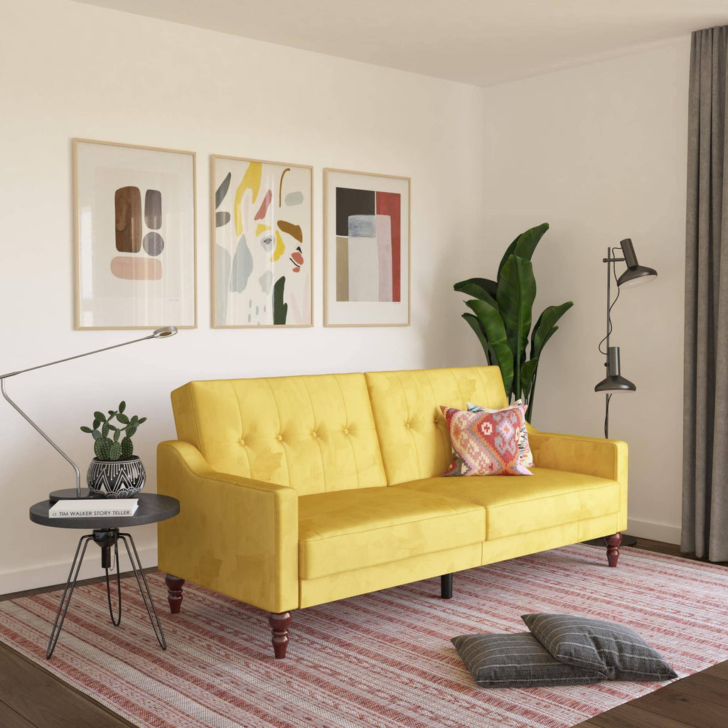 Mustard Coil Futon Convertible Sofa Bed W1095