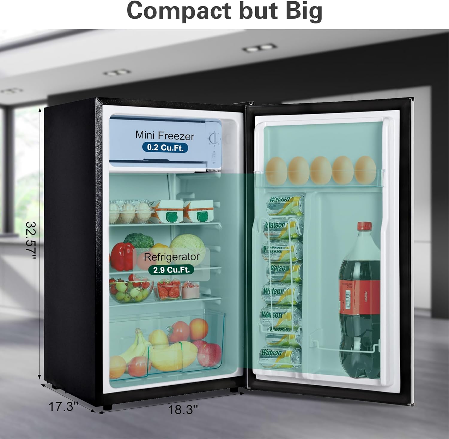 3.1 Cu. Ft. Mini Fridge with Freezer, Silver D48710