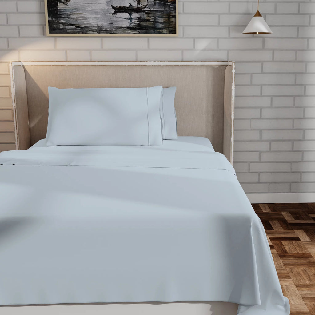400 Thread Count 100% Cotton Sateen Sheet Set, Full Size, Light Blue U1425