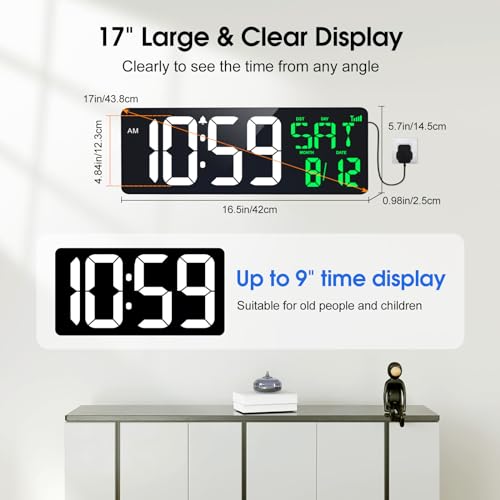 17 Inch Digital Wall Clock with Remote N3953