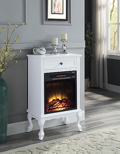 White Electric Fireplace with Mantel and Storage Drawer H868224
