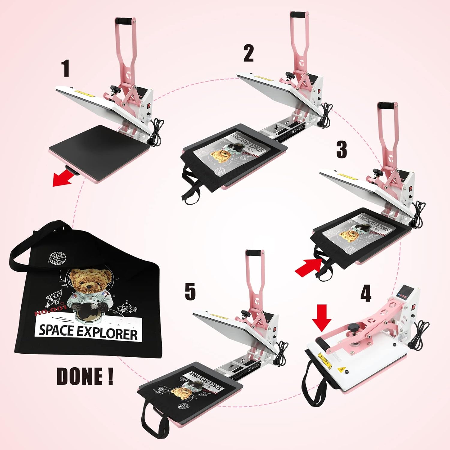 Pink White 15x15 inch Digital Heat Press Machine S21164