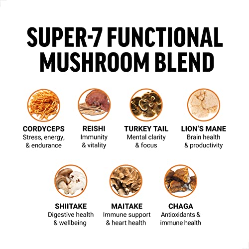 Mushroom Supplement with Lions Mane, Turkey Tail, & Cordyceps, 90 Vegetable Capsules W313371