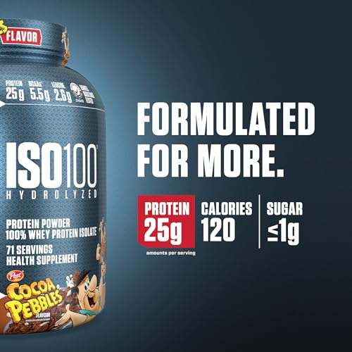 Dymatize x Fruity Pebbles ISO100 Whey Protein Powder Isolate, 25g of Protein, 20 Servings, 5.5g BCAAs, 120 Cal., Gluten Free, 1g Fat, 1g Sugar, 2g Carb Q11063
