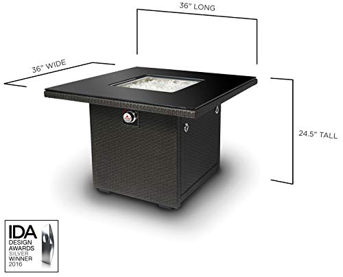 Slate Grey 36-Inch Outdoor Propane Gas Fire Pit Table with Tempered Glass Top J425