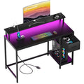 Black Gaming Desk with LED Lights and Drawer C8511