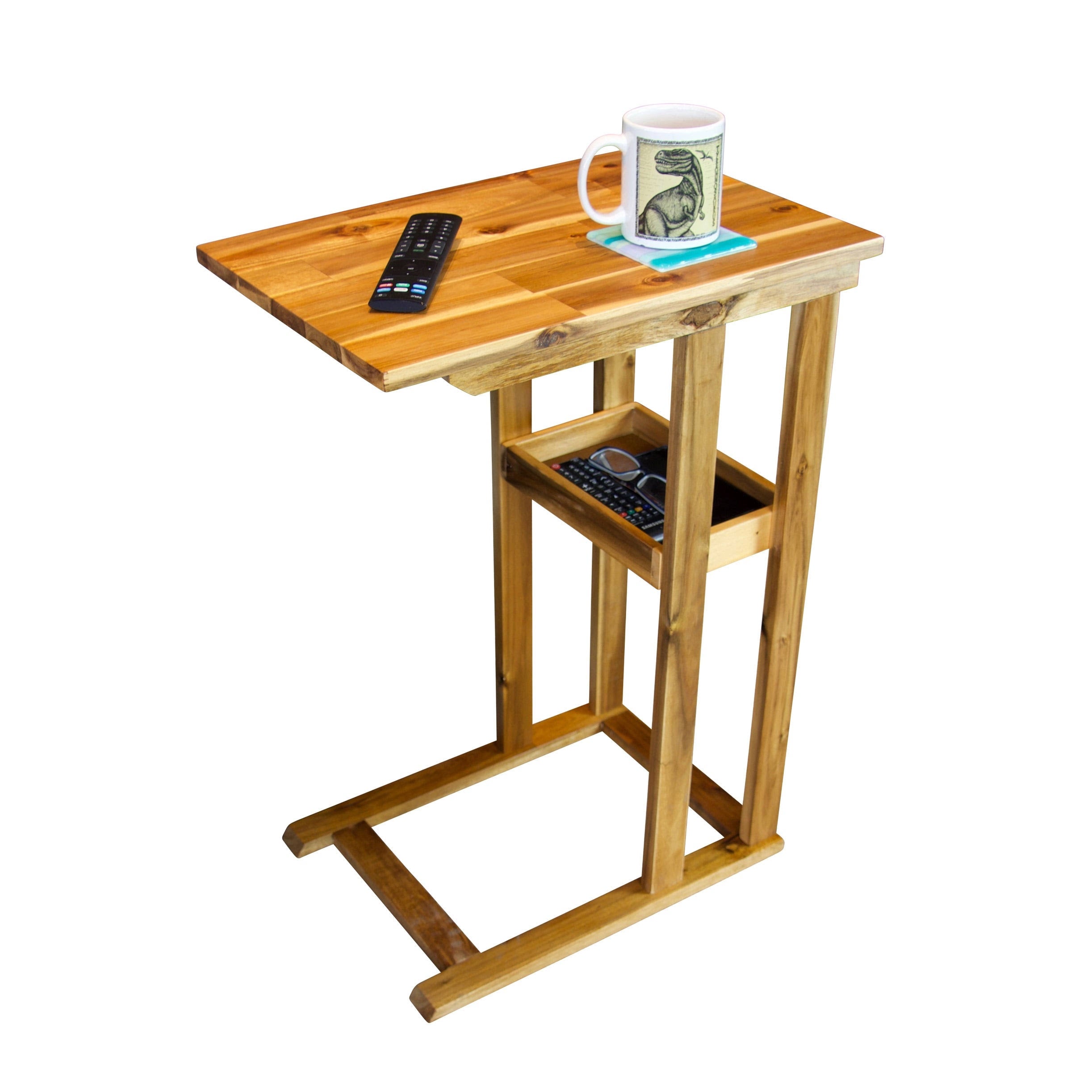 Solid Acacia Wood C Table with Storage Tray - Black Q665592
