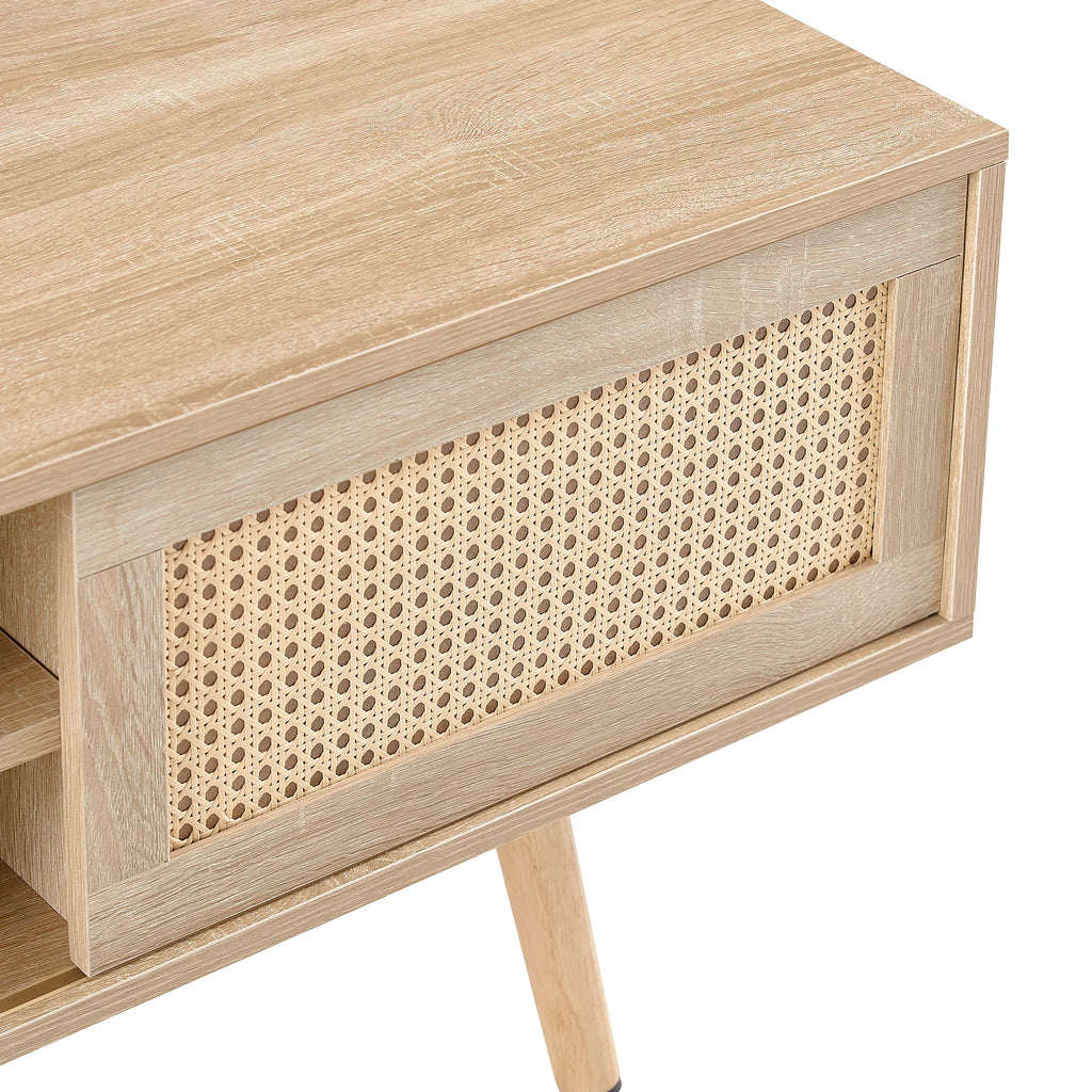 55" Rattan TV Stand with 2 Sliding Doors and Adjustable Shelf Z462195