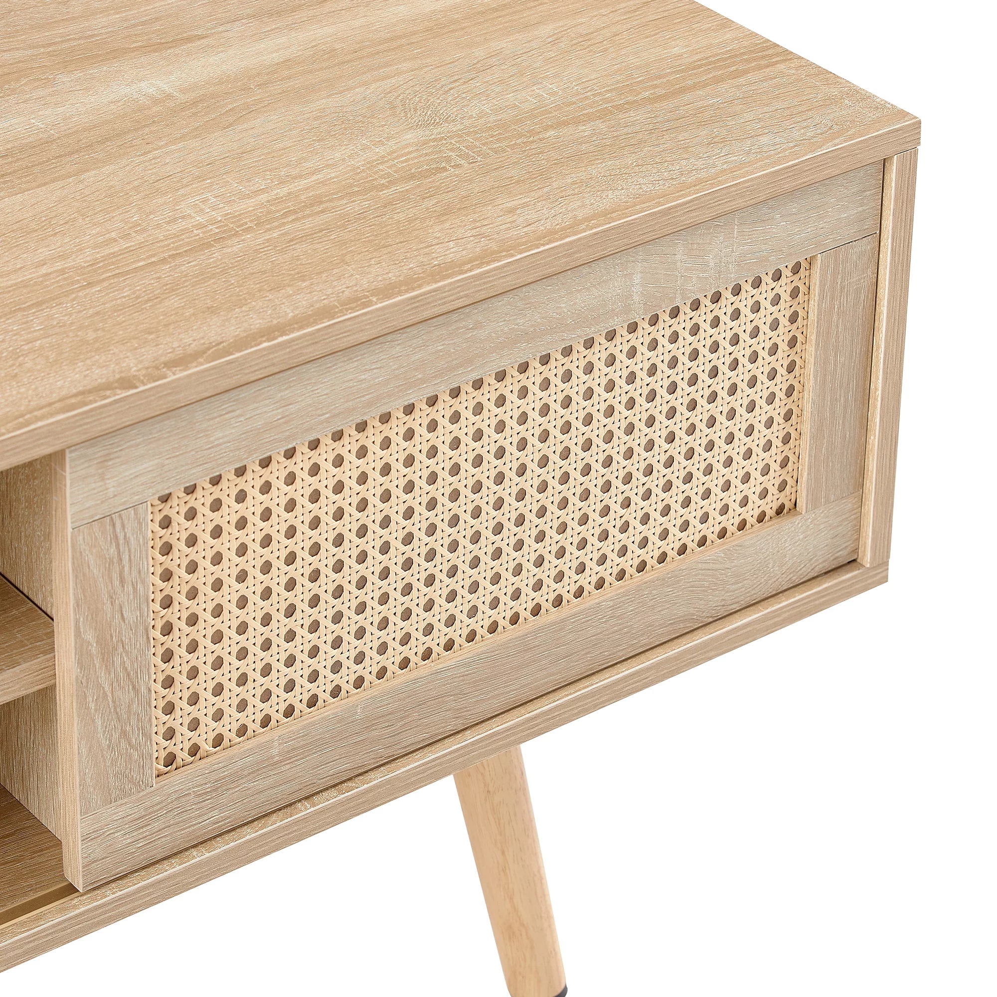 55" Rattan TV Stand with 2 Sliding Doors and Adjustable Shelf Z462195