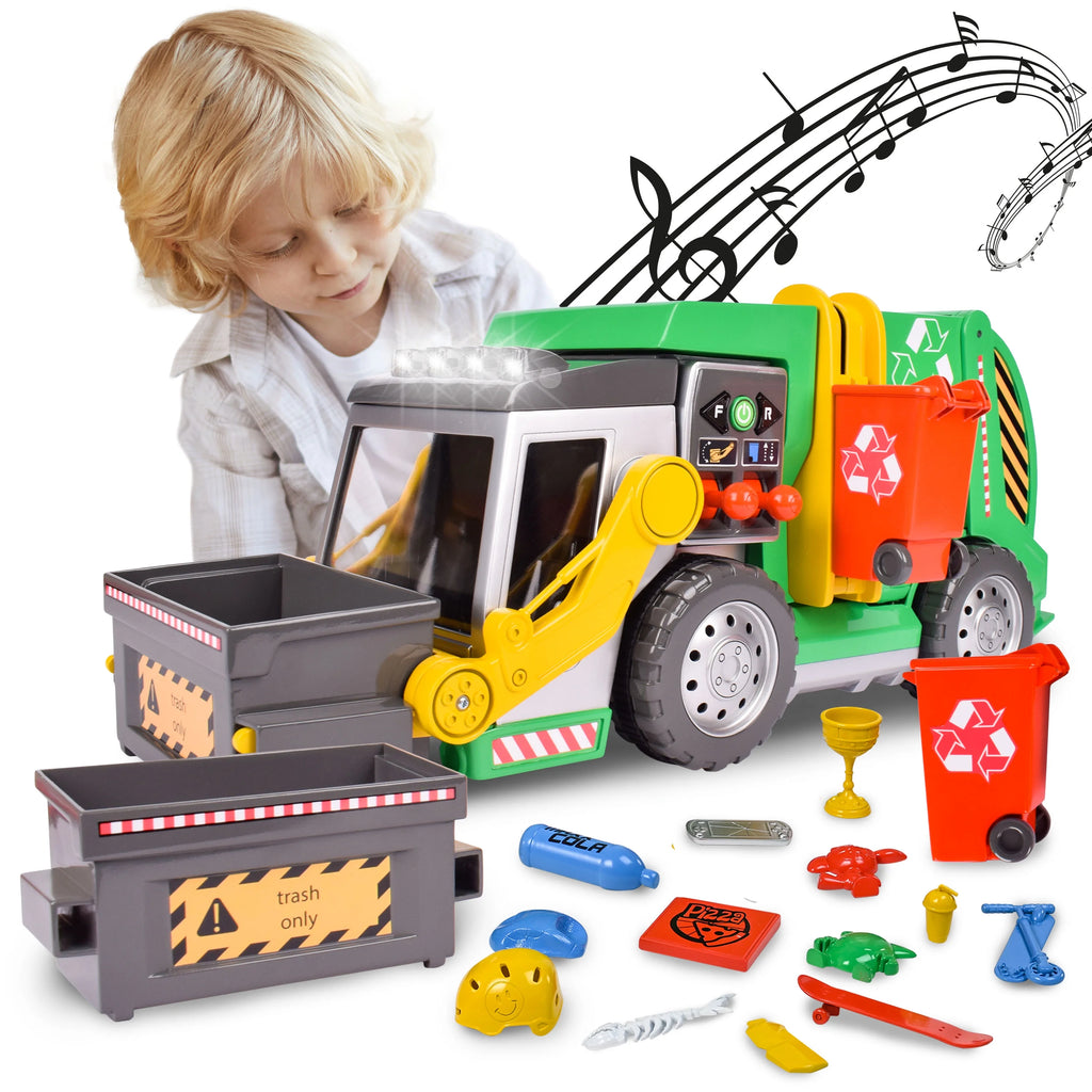 3-N-1 Garbage Truck with Lights Sounds Motorized Drive 16 Accessories V20530