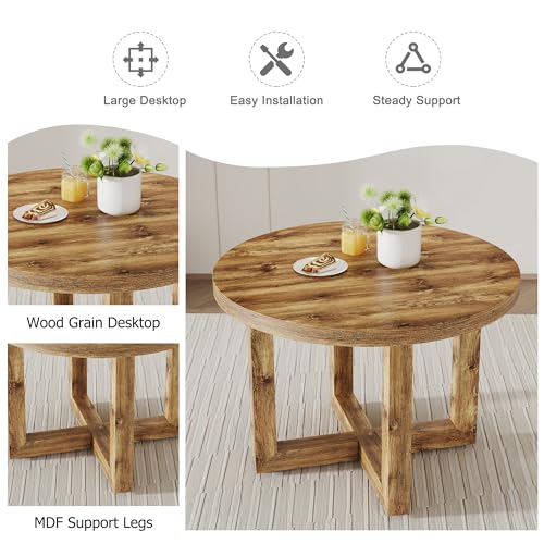 Round Dining Table Set for 4 Wood Upholstered Chair Brown T784073