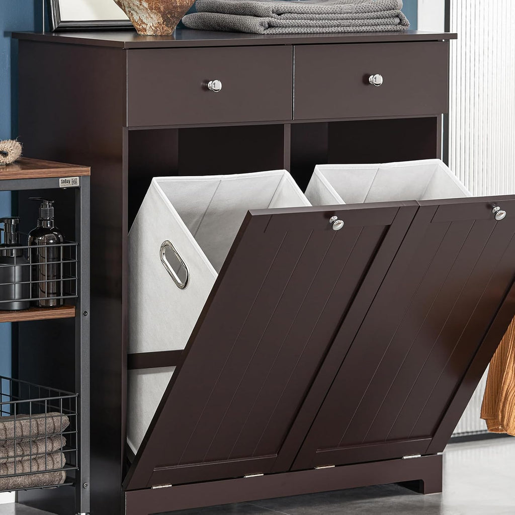 Laundry Hamper Cabinet with 2 Drawers and Wall Cabinet I733401