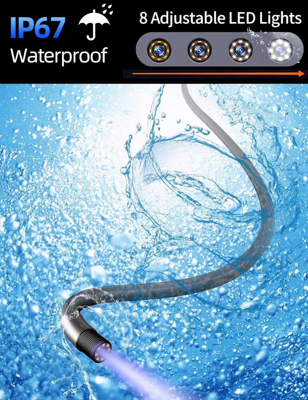 Endoscope Camera with Light, 5.0 ft Semi-Rigid Cable, 1080 HD C637