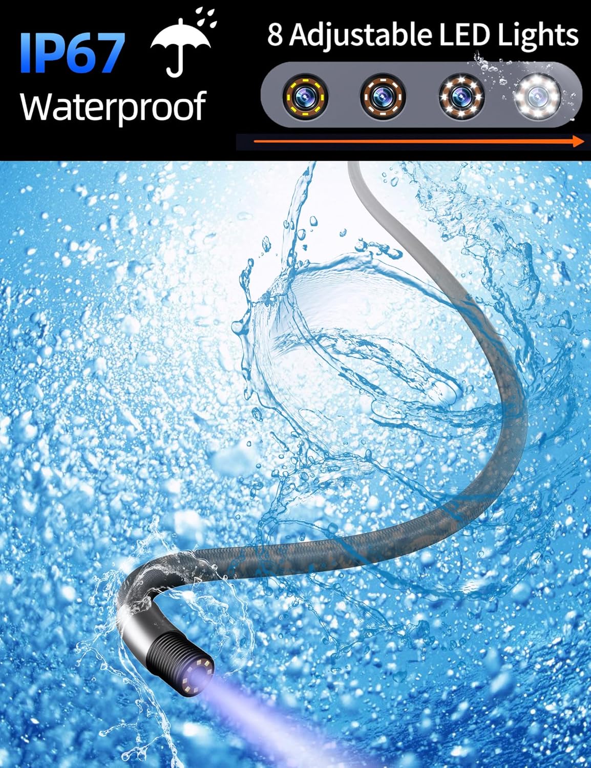 Endoscope Camera with Light, 5.0 ft Semi-Rigid Cable, 1080 HD C637