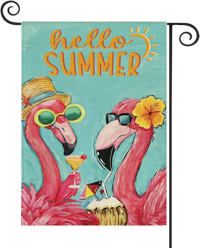 12.5x18 Inch Pink Flamingo Burlap Garden Flag O51147
