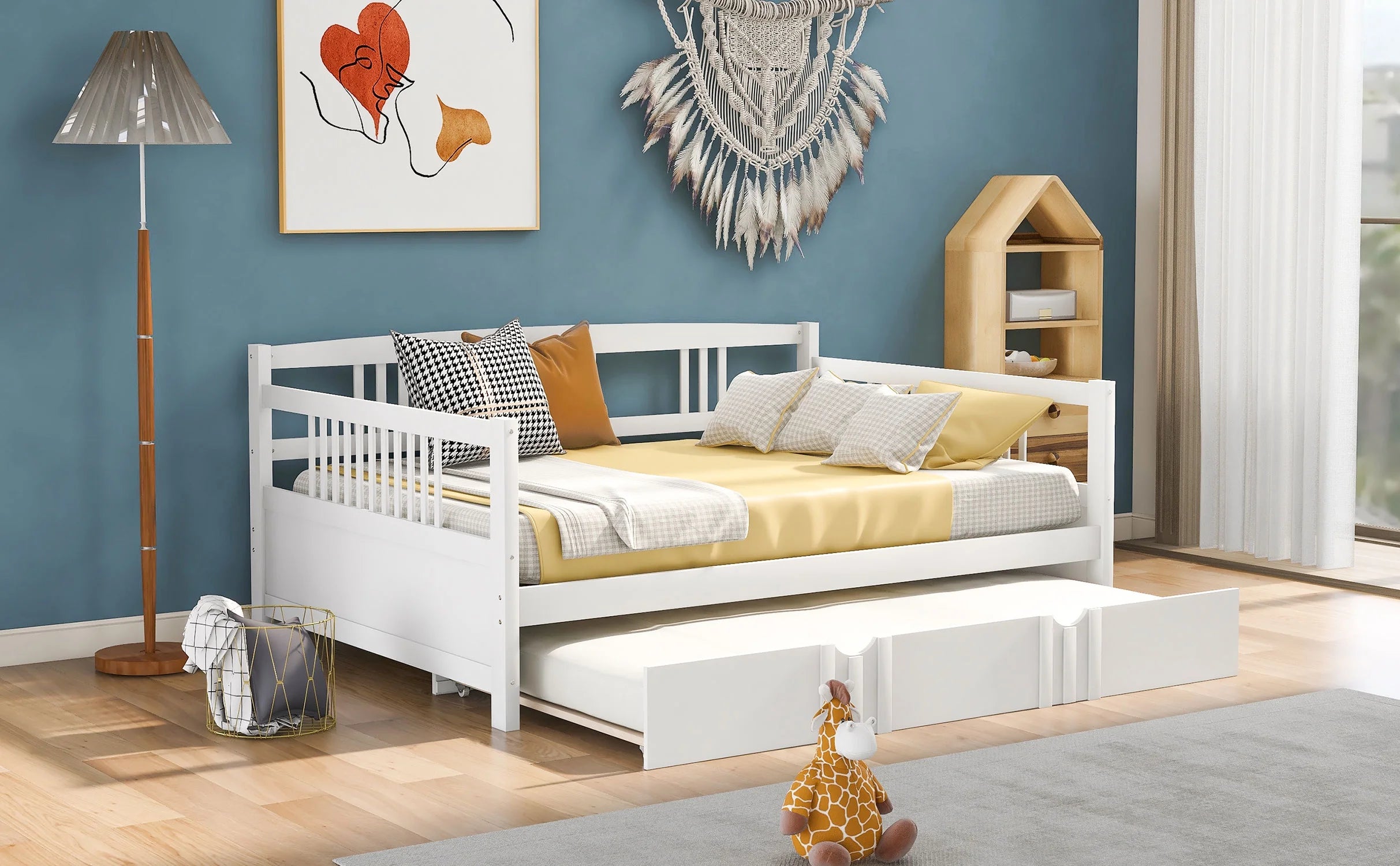 White Full Size Wood Daybed with Twin Trundle J28477