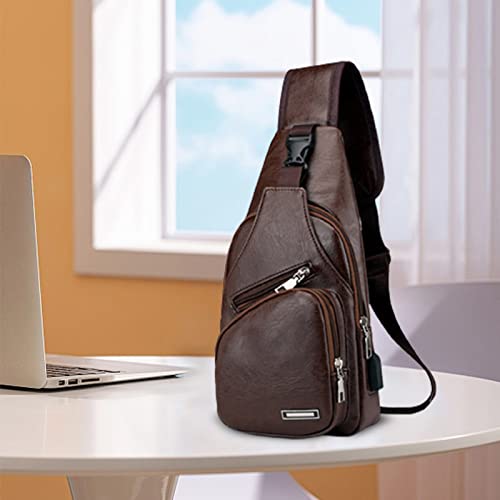 Waterproof Leather Crossbody Sling Bag with USB Charging T4131