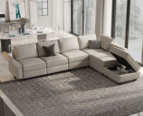 Modular Velvet Sectional Sofa with Chaise Lounge Storage Chaise Bed Couch Grey P6855