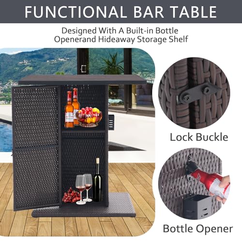 5-Piece Outdoor Wicker Bar Set with 4 Stools (Grey) Y697