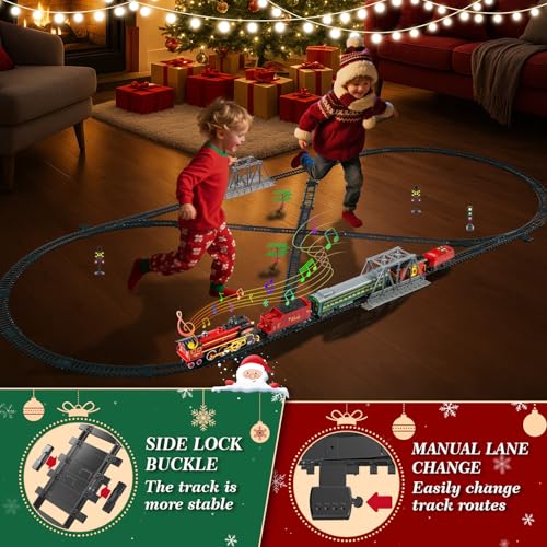 Electric Train Set with Remote Control, Steam Locomotive with Smoke, Lights & Sounds E74425