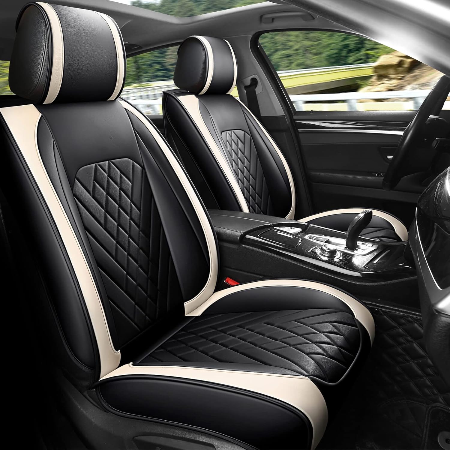 Grey Leather Car Seat Cover Full Set for 5 Seats E610