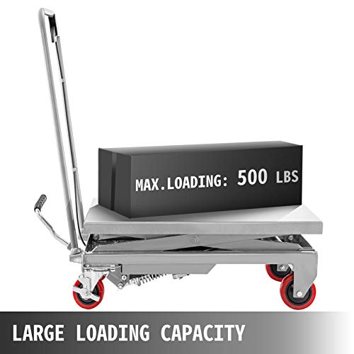 Red Hydraulic Scissor Lift Table Cart 500LBS Capacity 28.5-Inch Lifting Height with Foot Pump C454