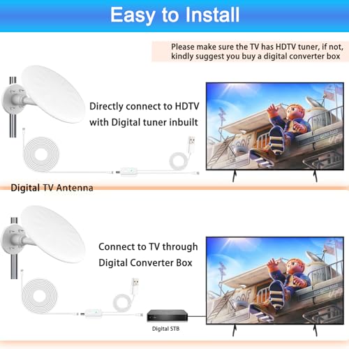 Outdoor TV Antenna, 720° Long Range Omni Directional Reception Digital HD Antenna with Super Signal Booster, 35ft HDTV Cable R363959