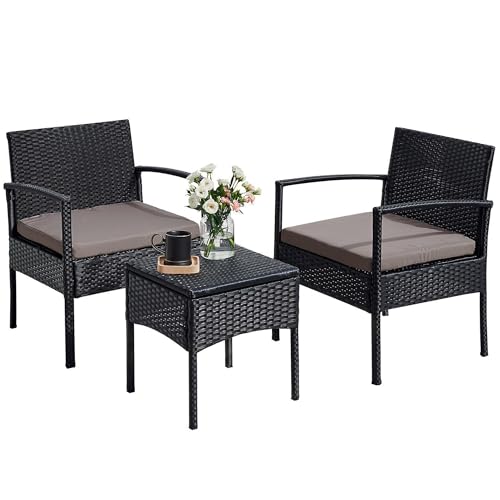 Brown 3 PCS Rattan Conversation Chairs Set Q3040