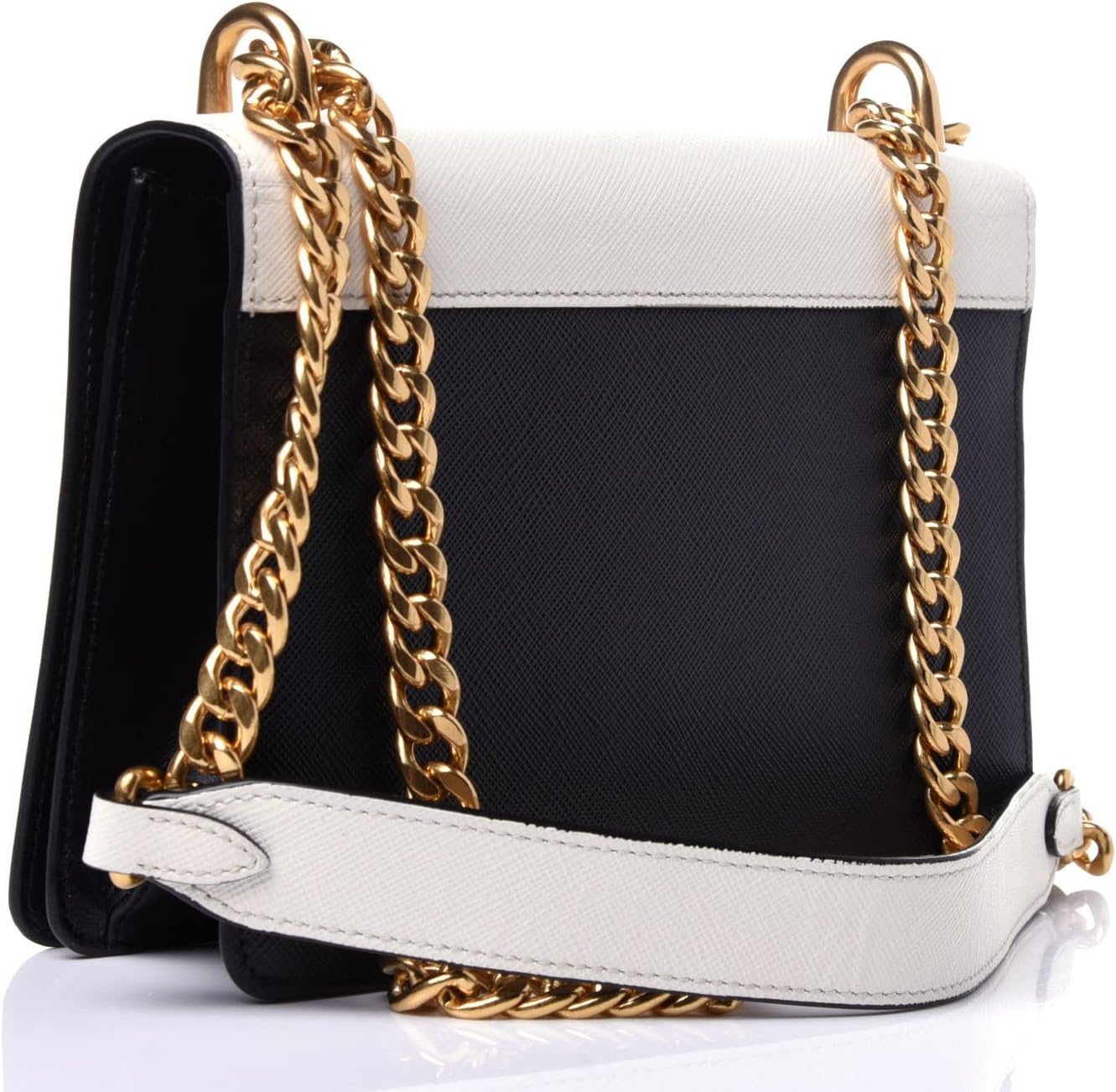 White Black Saffiano Leather Chain Crossbody Bag D271