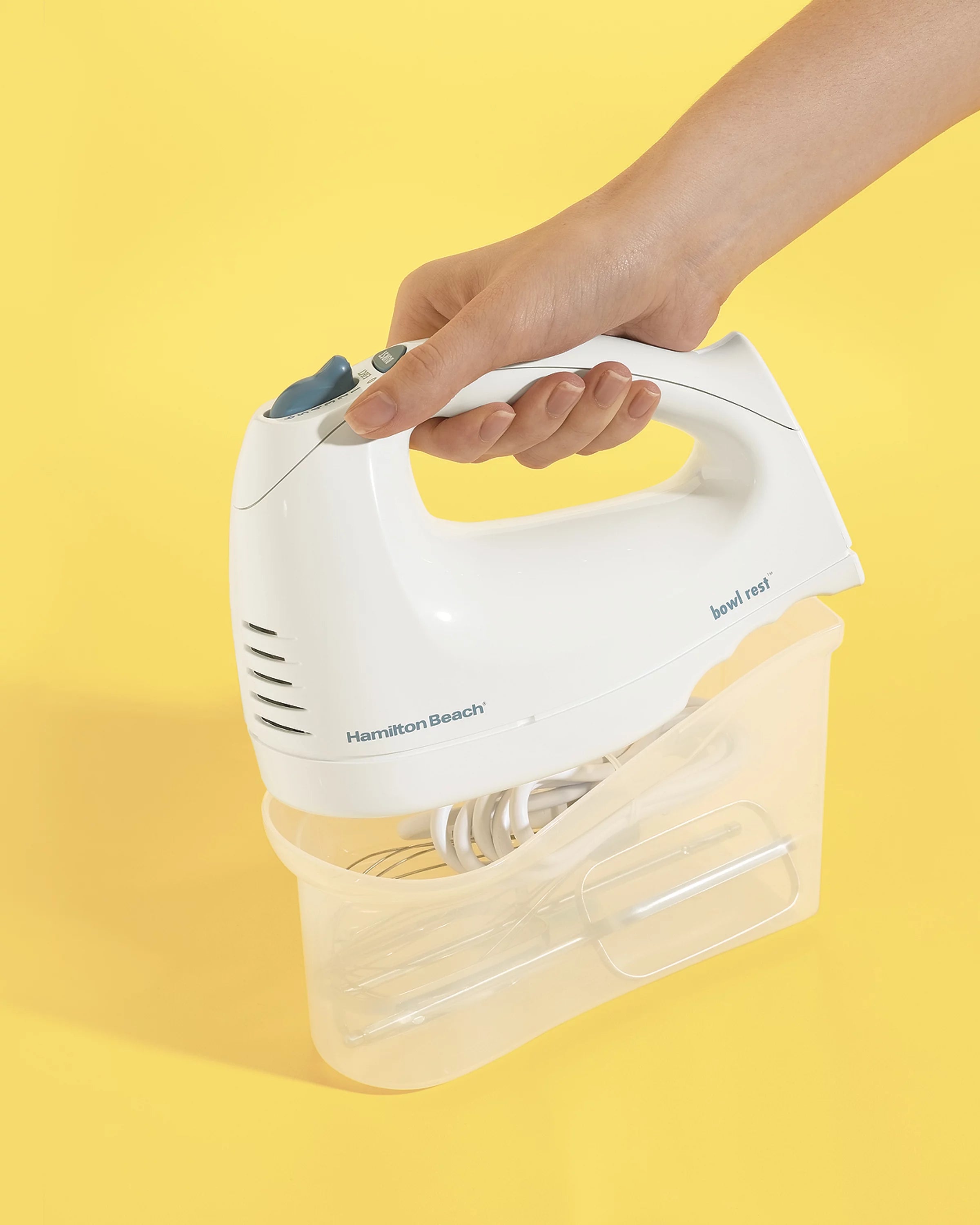 6 Speed Electric Hand Mixer with Whisk, Beaters, Snap-On Case, 250 Watts, White P91091