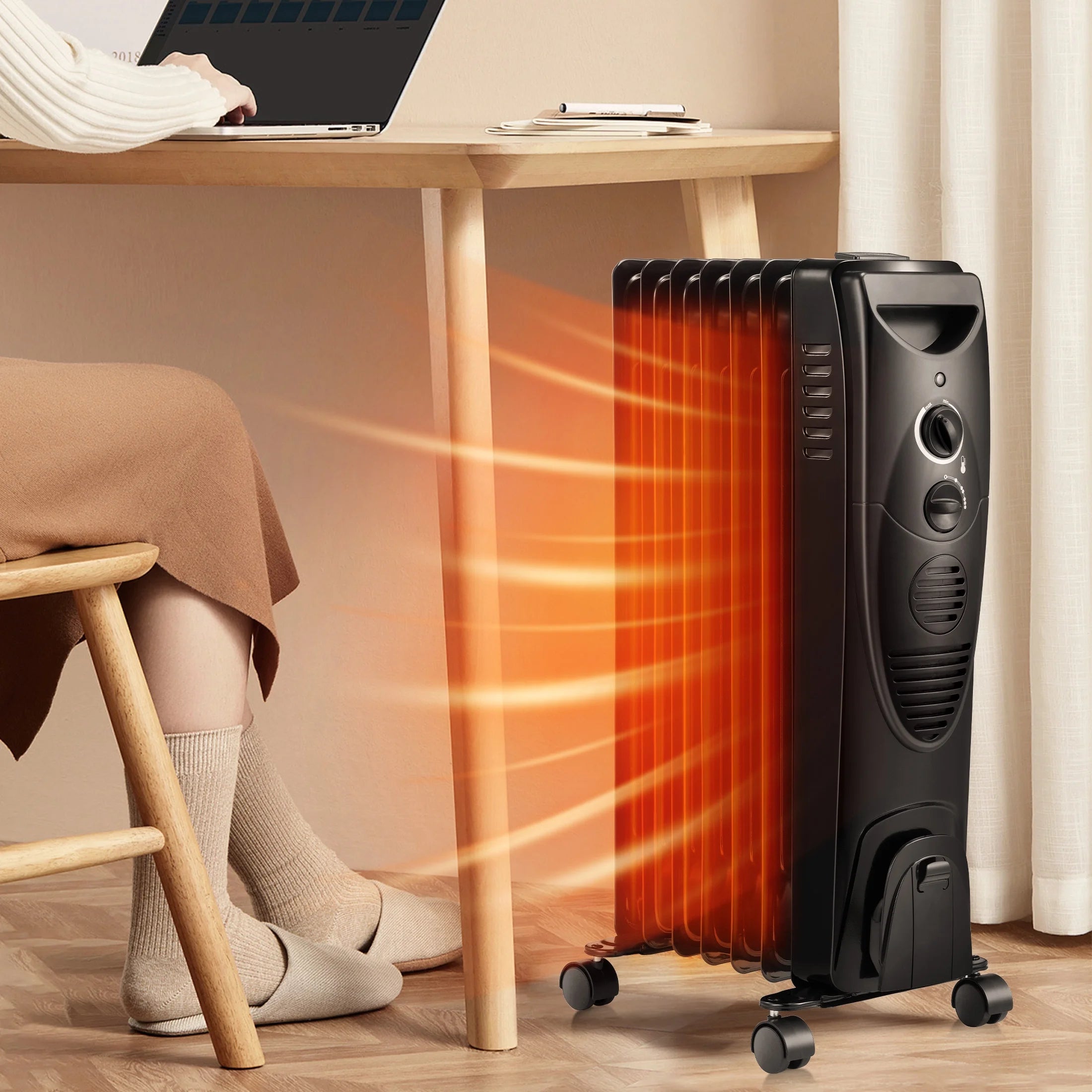 Black Electric Oil Filled Radiator Space Heater Q733