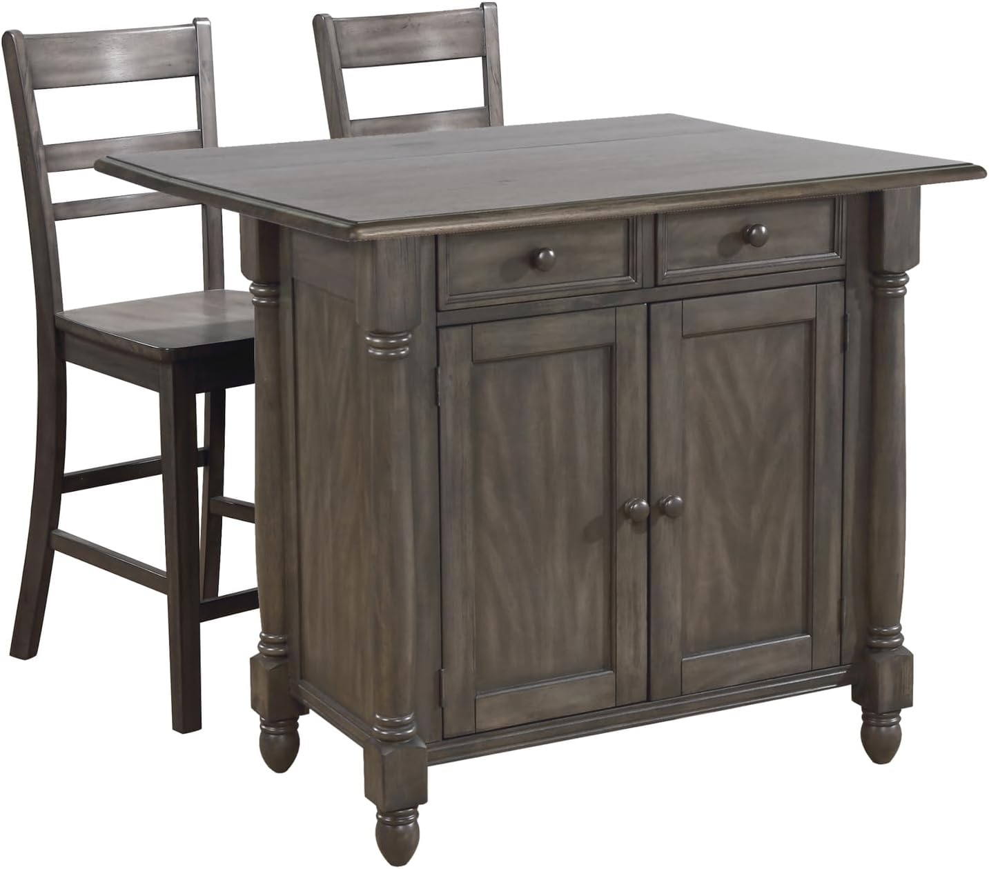 Expandable Drop Leaf Kitchen Island Set with 2 Stools, Drawers and Cabinet L3690