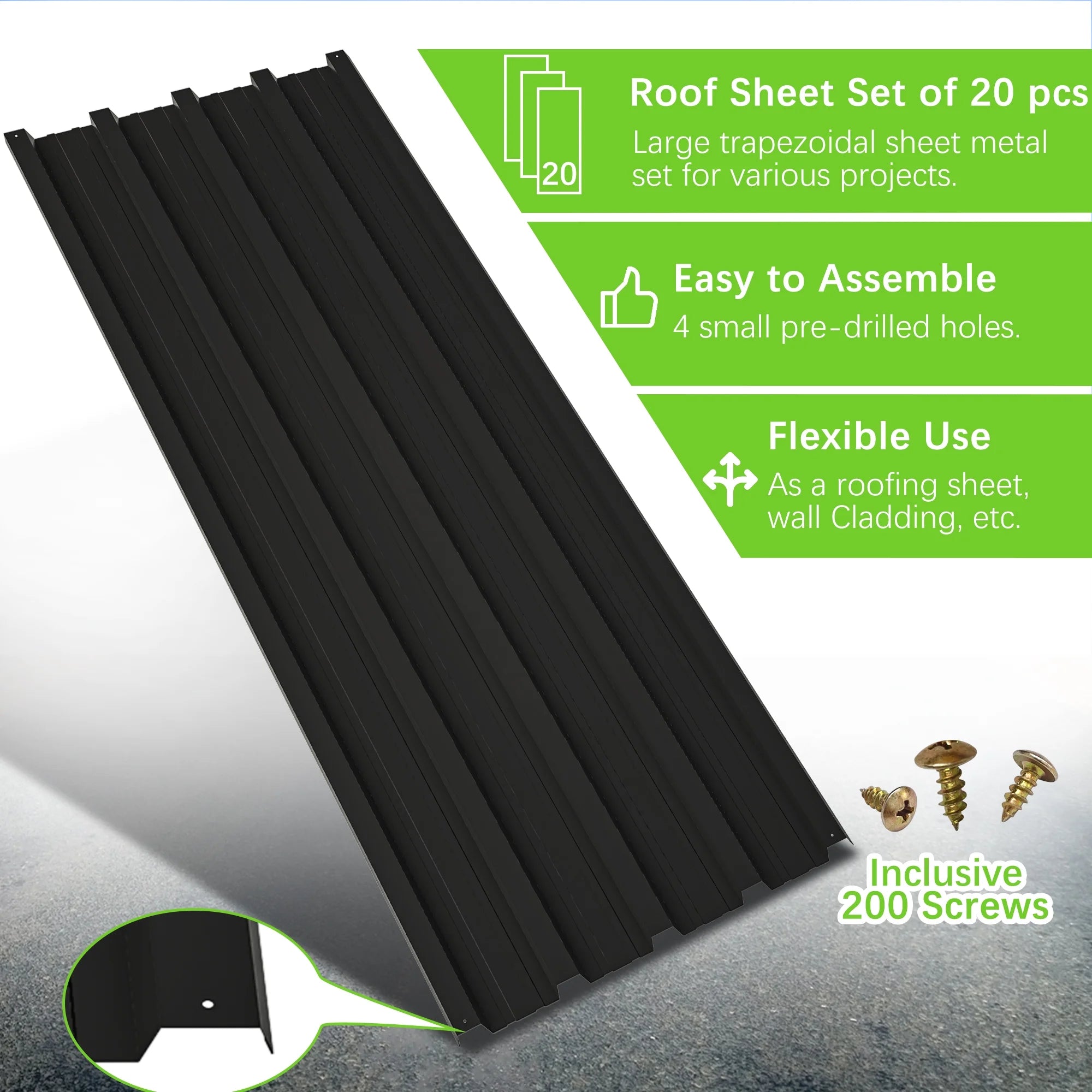 20 Pcs Galvanized Metal Roof Panels Black N132